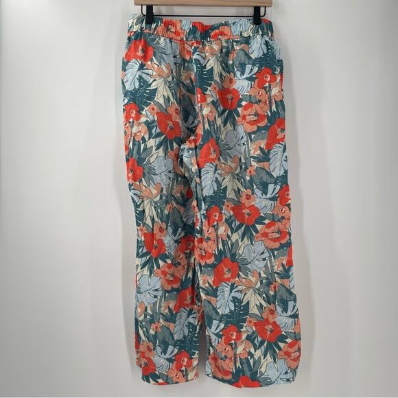 C&C CALIFORNIA Pants 100% Linen Large Floral Tropical Wide Leg Elastic Cropped - Picture 2 of 12